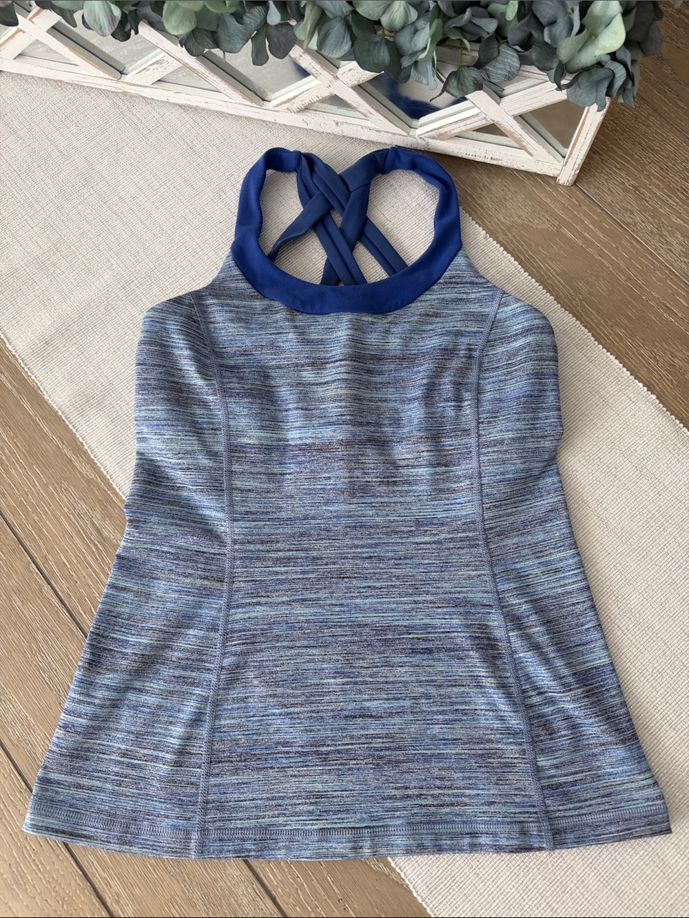 lululemon athletica Blue Space-Dye Tank with Navy Strappy Back Size 8